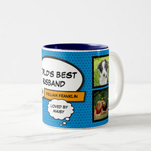 Tasse 2 Couleurs Mari Amusant Collage Photo Comique Bleu