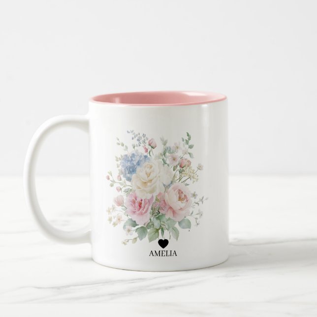Tasse 2 Couleurs Mariage à l'aquarelle florale pastel  (Gauche)