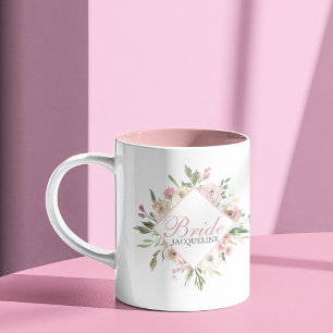 Tasse 2 Couleurs Mariage de monogramme rose rose pâle