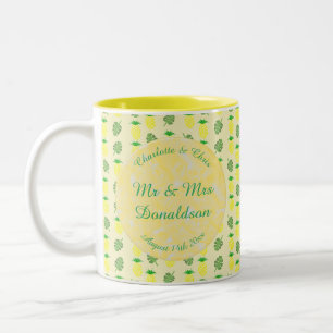 Tasse 2 Couleurs Mariage d'été tropical Ananas et Palm Feuille