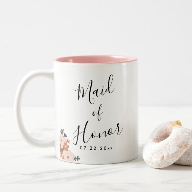 Tasse 2 Couleurs Mariage Floral Bohème (Avec donut)