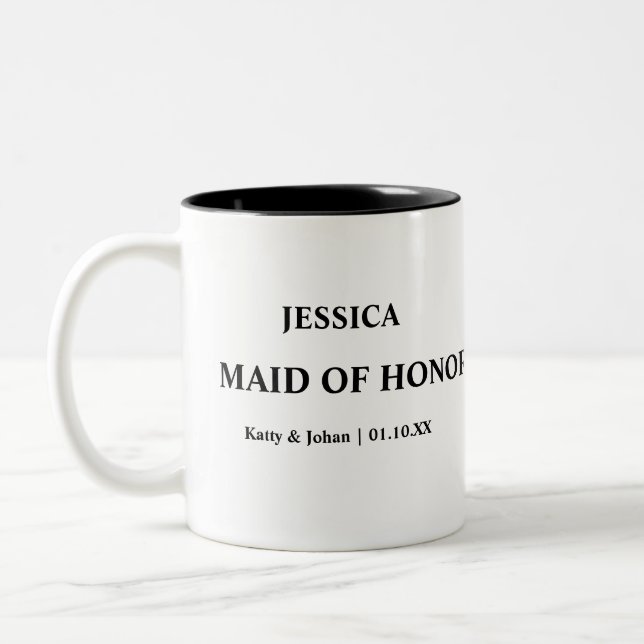 Tasse 2 Couleurs Mariage personnalisé Date et noms Maid of Honor (Gauche)
