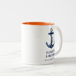Tasse 2 Couleurs Mariage sur la plage avec ancre de bateau personna