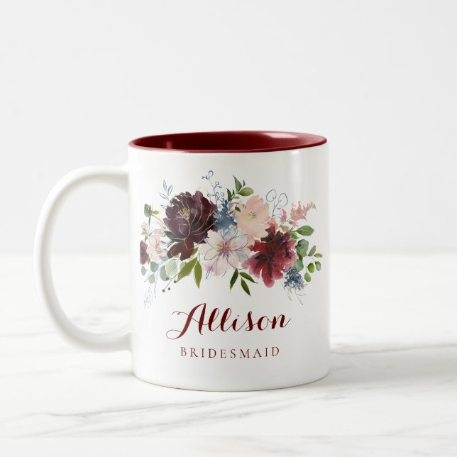 Tasse 2 Couleurs Marine Bourgogne Floral Bridesmaid Cadeau (Gauche)