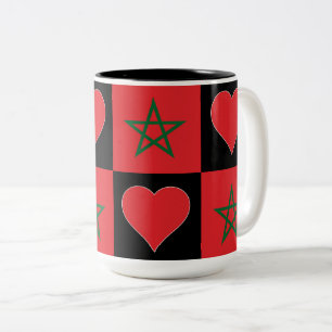 Tasse 2 Couleurs Maroc Drapeau Coeur Motif Amusant Patriotique Maro