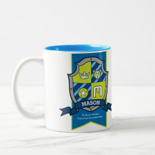 Tasse 2 Couleurs Mason lettre M crête bleu vert nom de l'ours signi