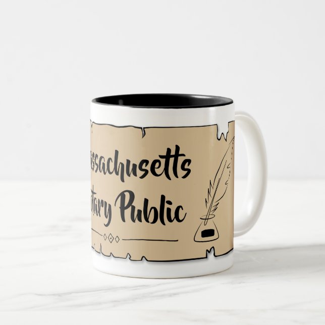 Tasse 2 Couleurs Massachusetts Notaire Public Scroll Plumes Quill (Devant droit)