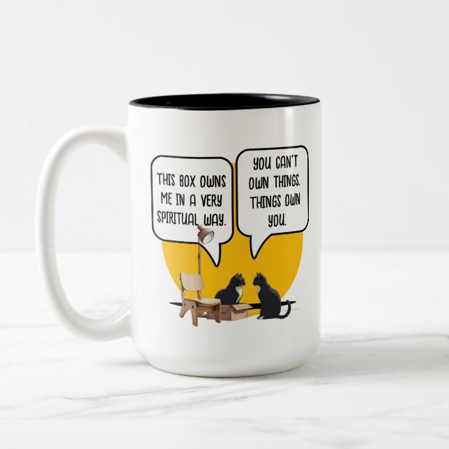 Tasse 2 Couleurs Matérialisme Chat Philosophie Humour (Gauche)