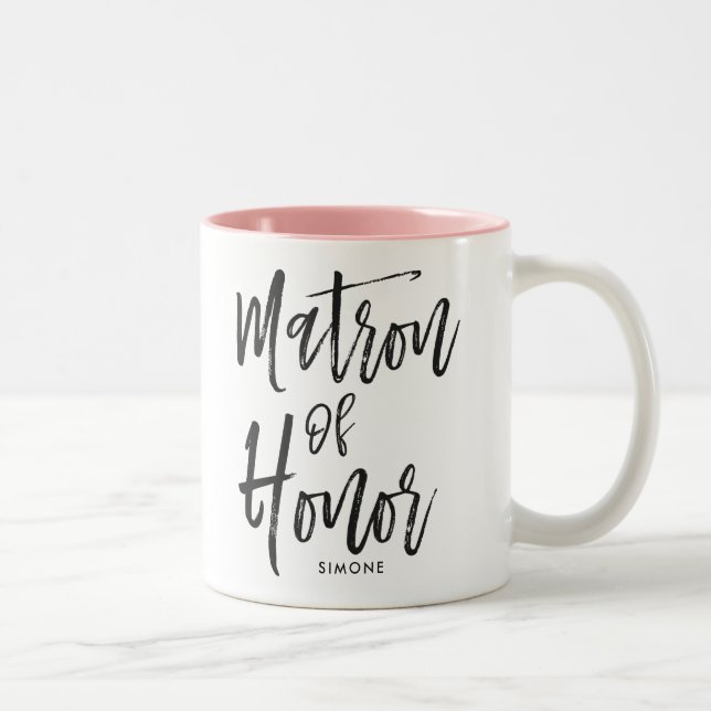 Tasse 2 Couleurs Matron d'honneur | Style de script Mariage personn (Droit)