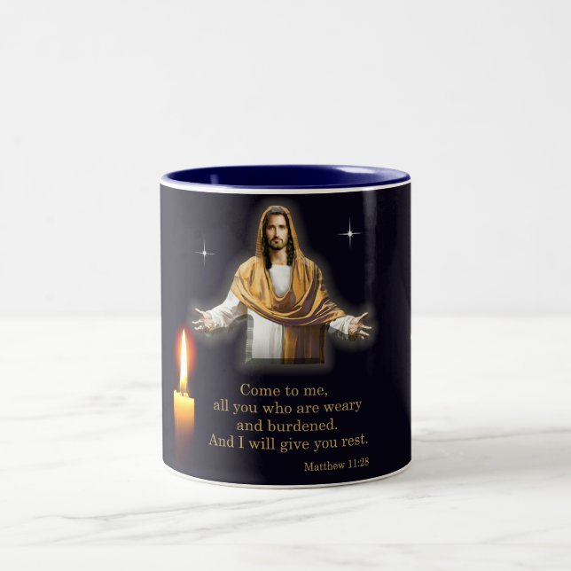 Tasse 2 Couleurs Matthieu 11:28 (Centre)