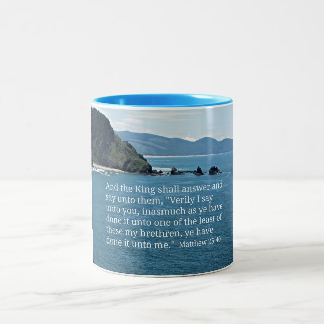 Tasse 2 Couleurs Matthieu 25:40 Et le roi répondra... (Centre)