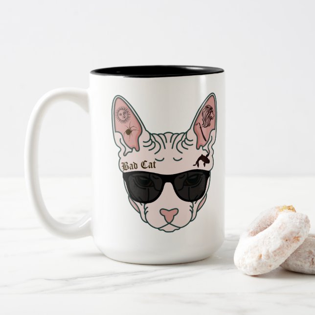 Tasse 2 Couleurs Mauvais chat (Avec donut)