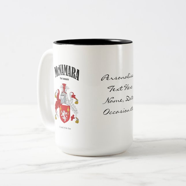 Tasse 2 Couleurs McNamara Family Crest, Traduction & Signification (Devant gauche)