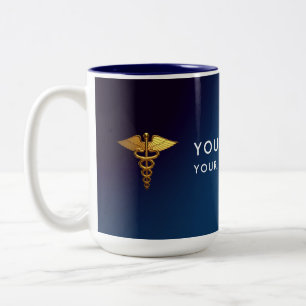 Tasse 2 Couleurs Médecin élégant Navy Gold Caducée