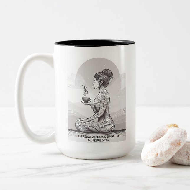 Tasse 2 Couleurs Méditation Espresso Zen Un Bouddha Tiré (Avec donut)