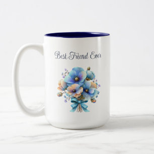 Tasse 2 Couleurs Meilleur Ami Floral – Bouquet de Pêche Bleue