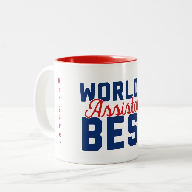 Tasse 2 Couleurs Meilleur Assistant du monde Personnalisé avec nom (Devant gauche)