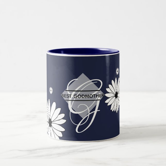 Tasse 2 Couleurs Meilleur cadeau GODMOTHER - Daisy Navy Blue (Centre)