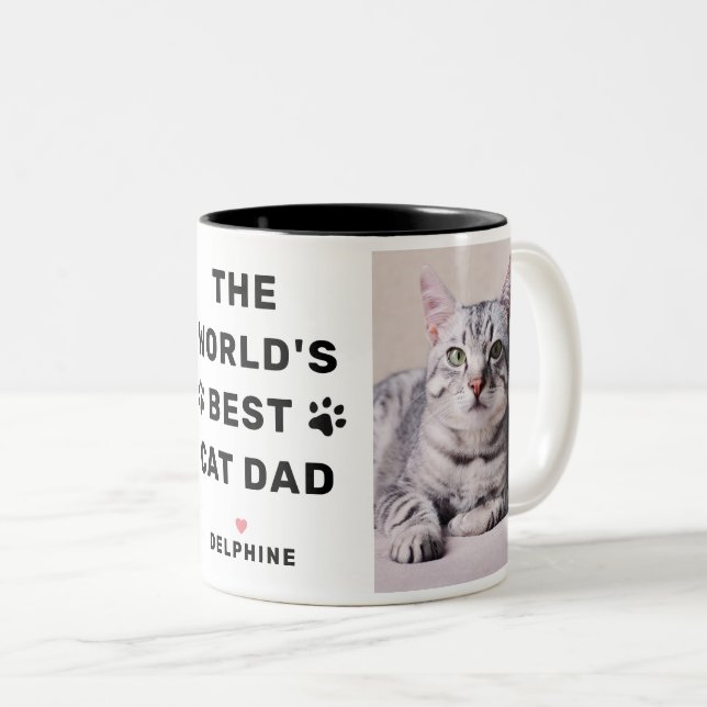 Tasse 2 Couleurs Meilleur Chat Papa Black Deux Photo Pet Lover (Devant droit)