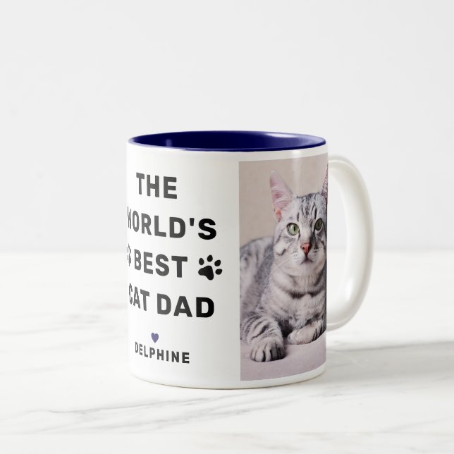 Tasse 2 Couleurs Meilleur Chat Papa Marine Deux Photo Pet Lover (Devant droit)