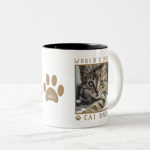 Tasse 2 Couleurs Meilleur Chat Papa Nom de l'Empreinte de patte Pet