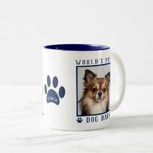 Tasse 2 Couleurs Meilleur Chien du monde papa Nom photo Empreintes 