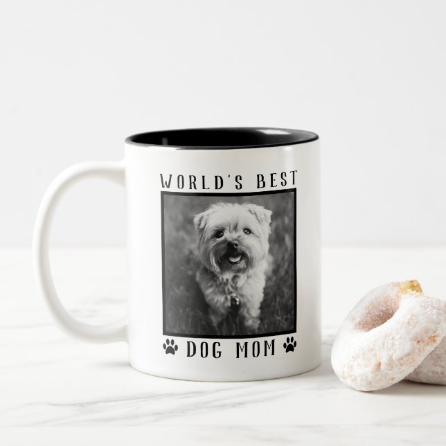 Tasse 2 Couleurs Meilleur chien maman Empreintes de pattes du monde (Avec donut)