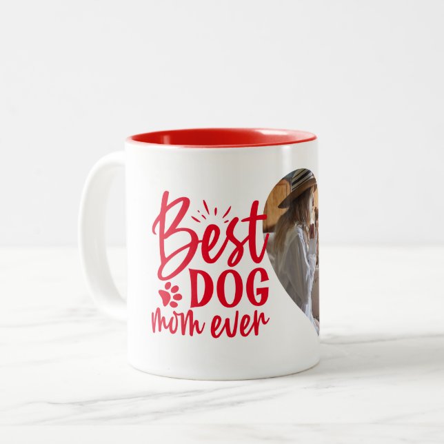 Tasse 2 Couleurs Meilleur Chien Maman Jamais Nom Animal Photo Rouge (Devant gauche)
