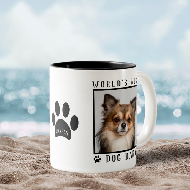Tasse 2 Couleurs Meilleur Chien Papa Empreintes de pattes Nom de l' (World's Best Dog Dad Paw Prints Name Pet Photo Two-Tone Coffee Mug)