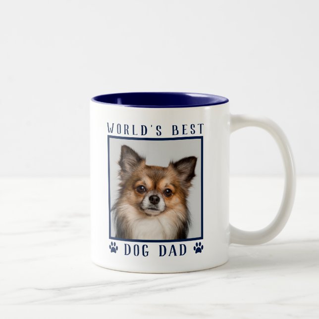 Tasse 2 Couleurs Meilleur Chien Papa Empreintes de pattes Photo Ani (Droit)