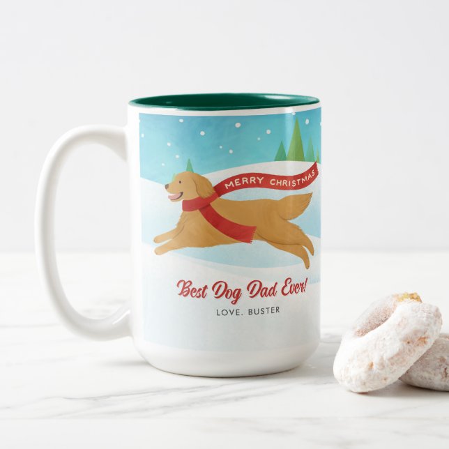 Tasse 2 Couleurs Meilleur Chien Papa Golden Retriever Snowden Chris (Avec donut)