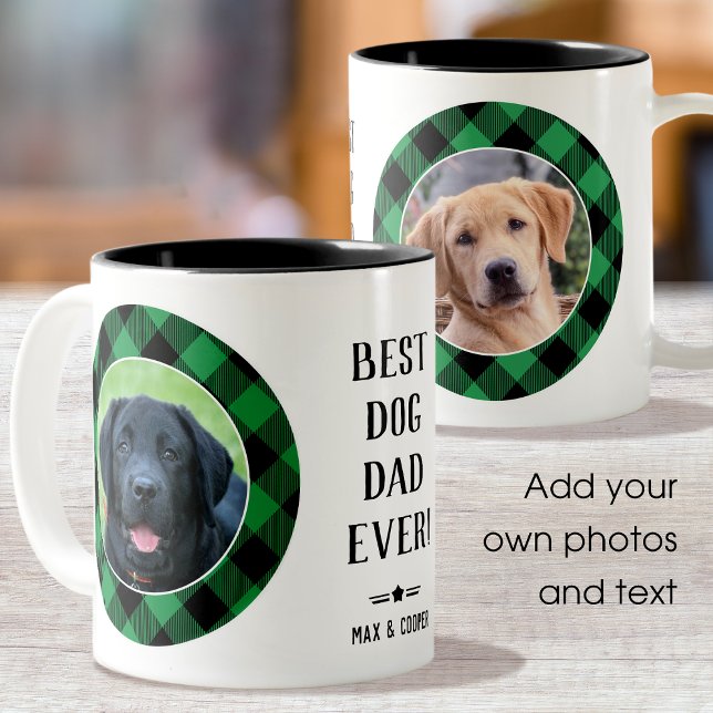 Tasse 2 Couleurs Meilleur Chien Papa Jamais Nom photo Vert (Créateur téléchargé)