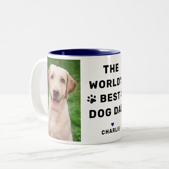 Tasse 2 Couleurs Meilleur Chien Papa Marine Deux Photo Animaux de c (Devant gauche)