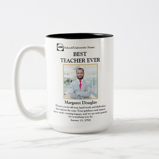 Tasse 2 Couleurs Meilleur enseignant jamais photo et Merci message (Gauche)