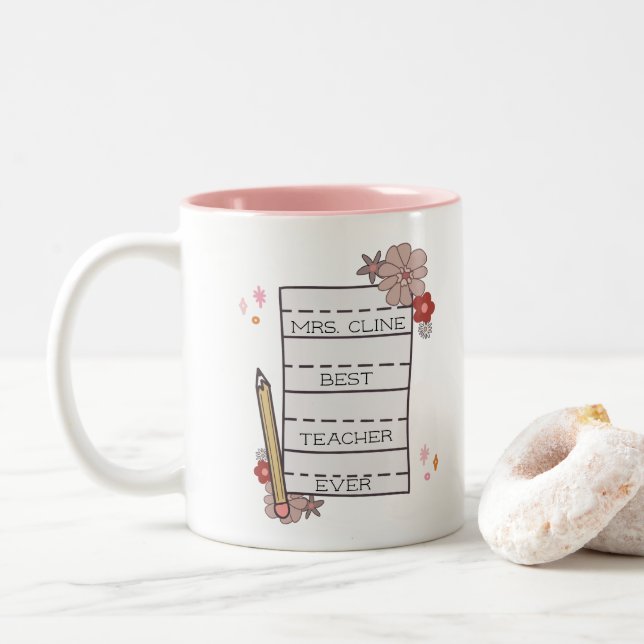 Tasse 2 Couleurs Meilleur enseignant sur mesure (Avec donut)