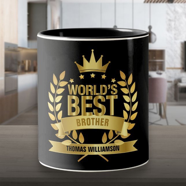Tasse 2 Couleurs Meilleur Frère du monde amusant Noir et Or (World's Best Brother Fun Black and Gold Two-Tone Coffee Mug)