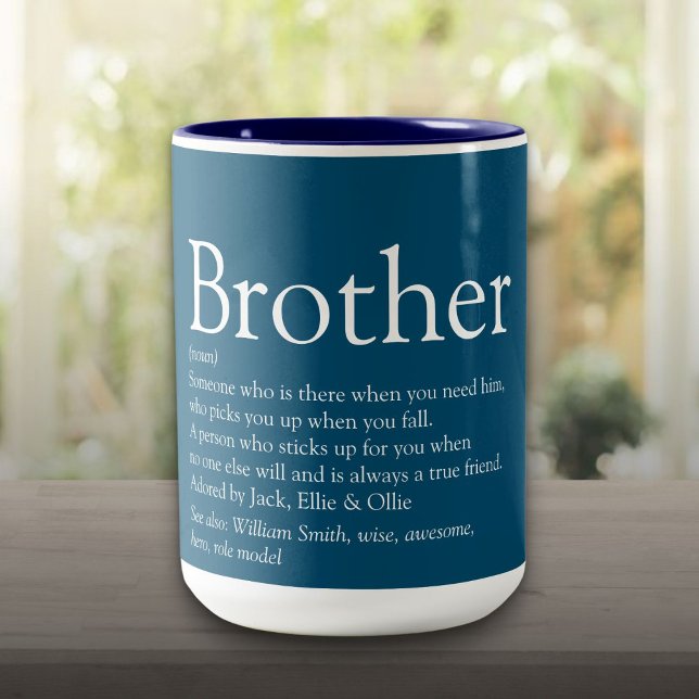 Tasse 2 Couleurs Meilleur frère du monde Définition Bleu Fun (World's Best Ever Brother Definition Fun Blue Two-Tone Coffee Mug)