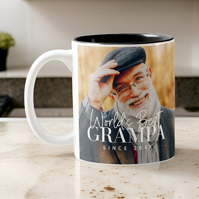 Tasse 2 Couleurs Meilleur Grampa du monde depuis 20XX Photo moderne (Créateur téléchargé)