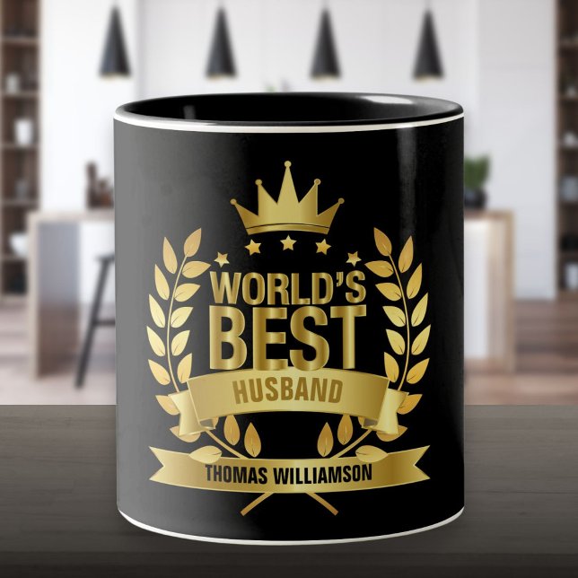 Tasse 2 Couleurs Meilleur Mari Or Noir du monde (World's Best Husband Gold Black Two-Tone Coffee Mug)