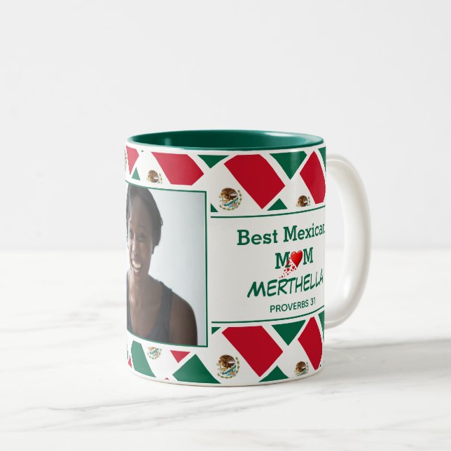 Tasse 2 Couleurs MEILLEUR MEXIQUE MOM personnalisé MEXIQUE Drapeau  (Devant droit)