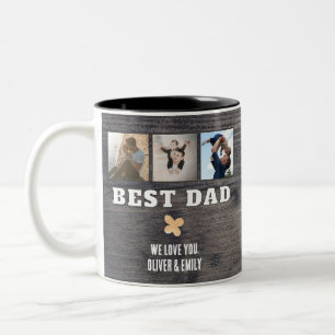 Tasse 2 Couleurs Meilleur Papa Bois Rustique 3 Collage Photo Souven