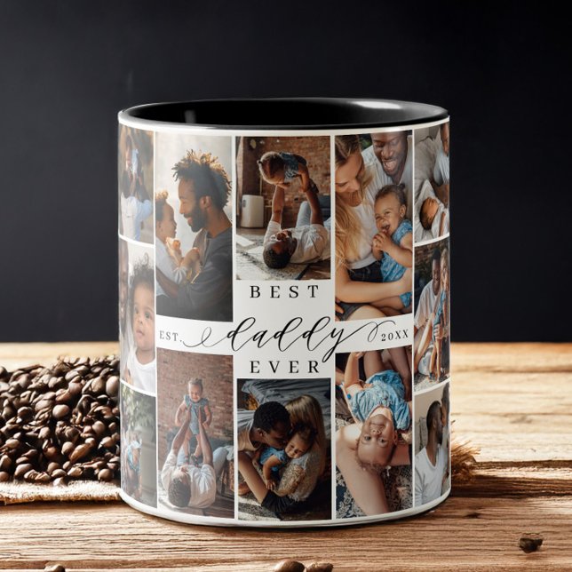 Tasse 2 Couleurs Meilleur papa jamais | Collage photo de Fête des p (Best Daddy Ever | Father's Day Photo Collage Two-Tone Coffee Mug)