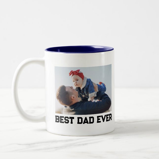Tasse 2 Couleurs Meilleur papa Jamais photo complète personnalisée (Gauche)