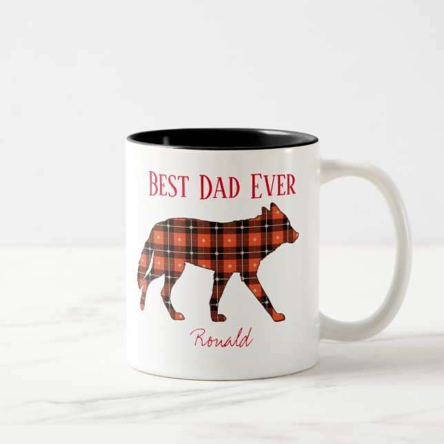 Tasse 2 Couleurs Meilleur papa jamais Wolf Buffalo Plaid (Droit)