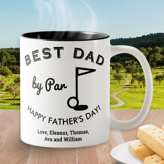Tasse 2 Couleurs Meilleur papa par Par Fête des pères Golf Thème (A golf themed coffee mug for Father's Day, with 'Best Dad by Par' words and custom message)
