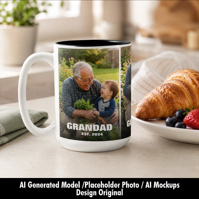 Tasse 2 Couleurs Meilleur Papy Collage Photo Gras (Best Grandad Bold Photo Collage Two-Tone Coffee Mug)