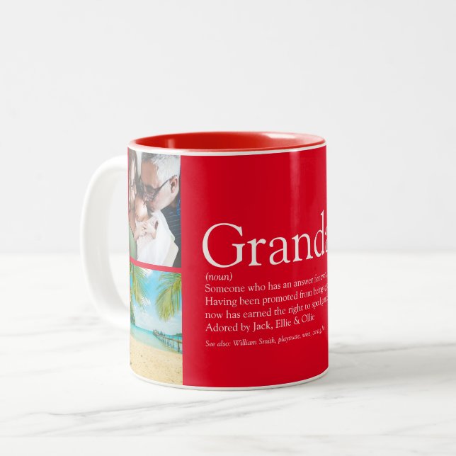 Tasse 2 Couleurs Meilleur Papy Papi Définition Photo Rouge (Devant gauche)