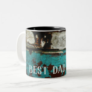 Tasse 2 Couleurs Meilleur Père Jamais. Rustique Rusty turquoise aqu