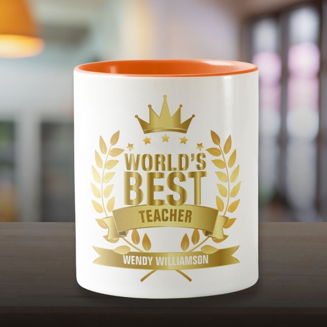 Tasse 2 Couleurs Meilleur Professeur du Monde Fun Gold (World's Best Teacher Fun Gold Two-Tone Coffee Mug)