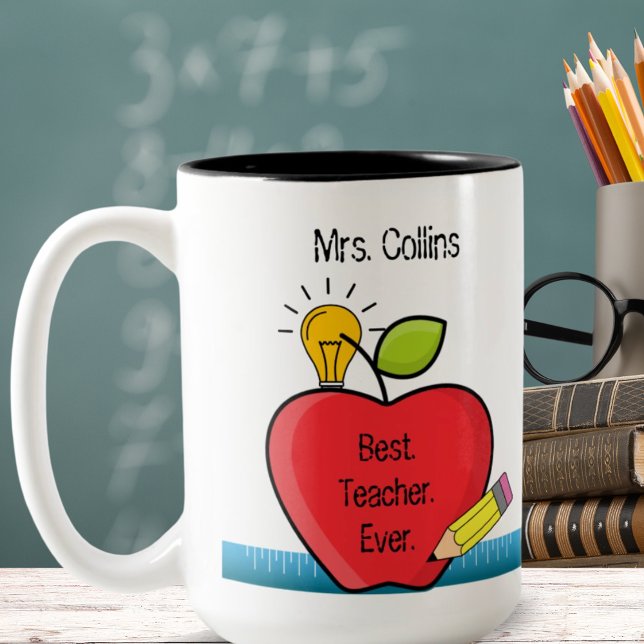 Tasse 2 Couleurs Meilleur.Professeur.Jamais. Citer un cadeau person (Best.Teacher.Ever. Quote Apple Personalized Gift Two-Tone Coffee Mug)